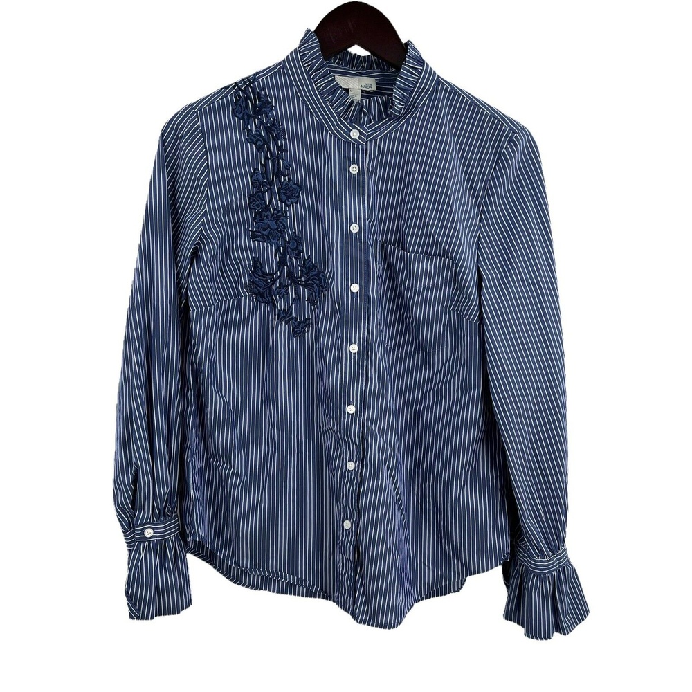 14th & Union Striped Button Front Embroidered Floral Shirt Size Medium